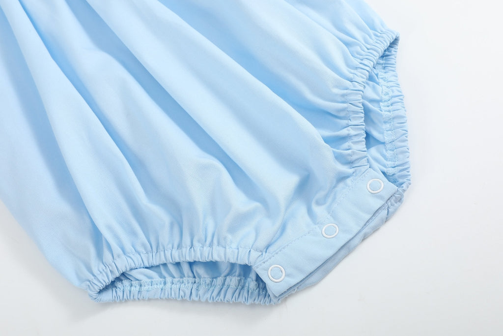 Blue and White Smocked Bubble Romper - Lil Cactus
