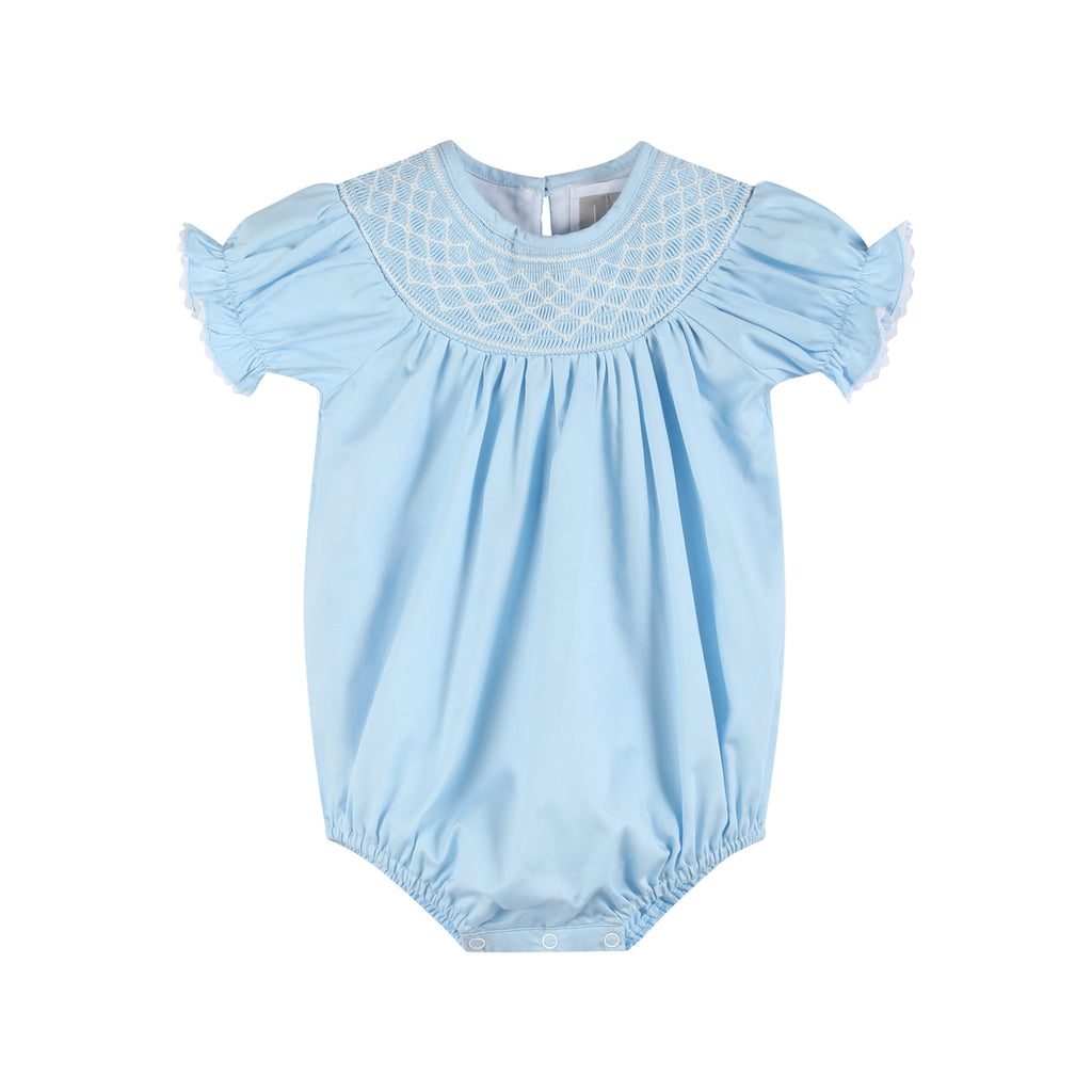 Blue and White Smocked Bubble Romper - Lil Cactus