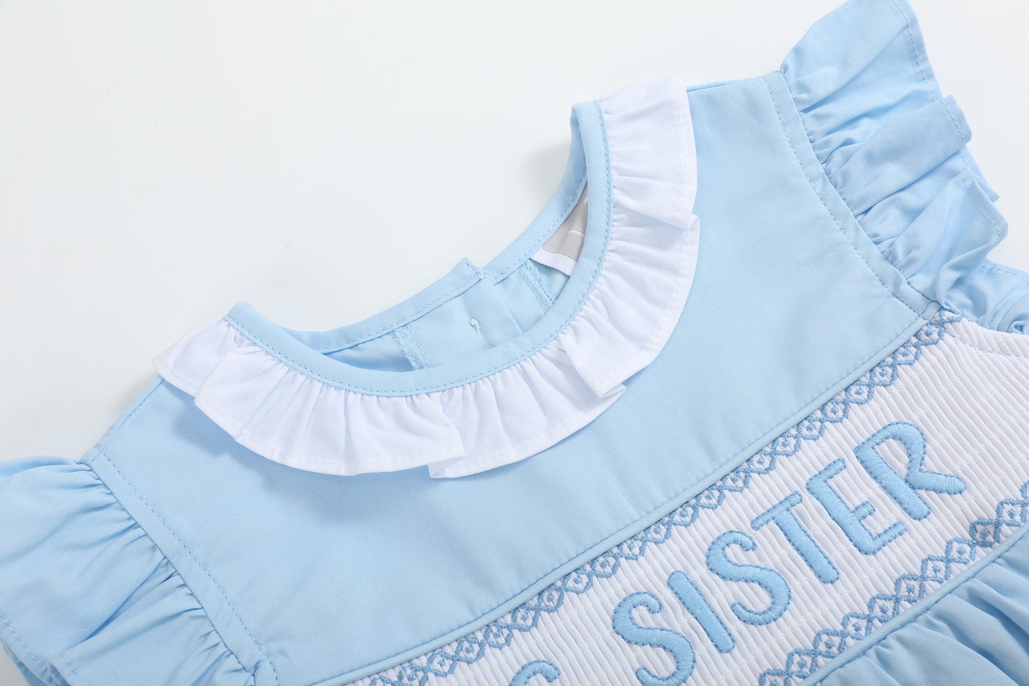 blue big sister dress White with Blue Big Sister Dress 4 main image 0