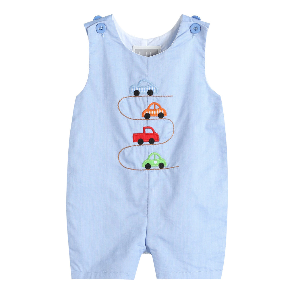 Blue Car Race Track Embroidery Shortalls - Lil Cactus