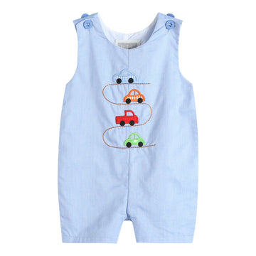 Blue Car Race Track Embroidery Shortalls - Lil Cactus