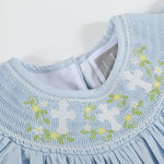 Blue Floral Crosses Smocked Bishop Dress - Lil Cactus