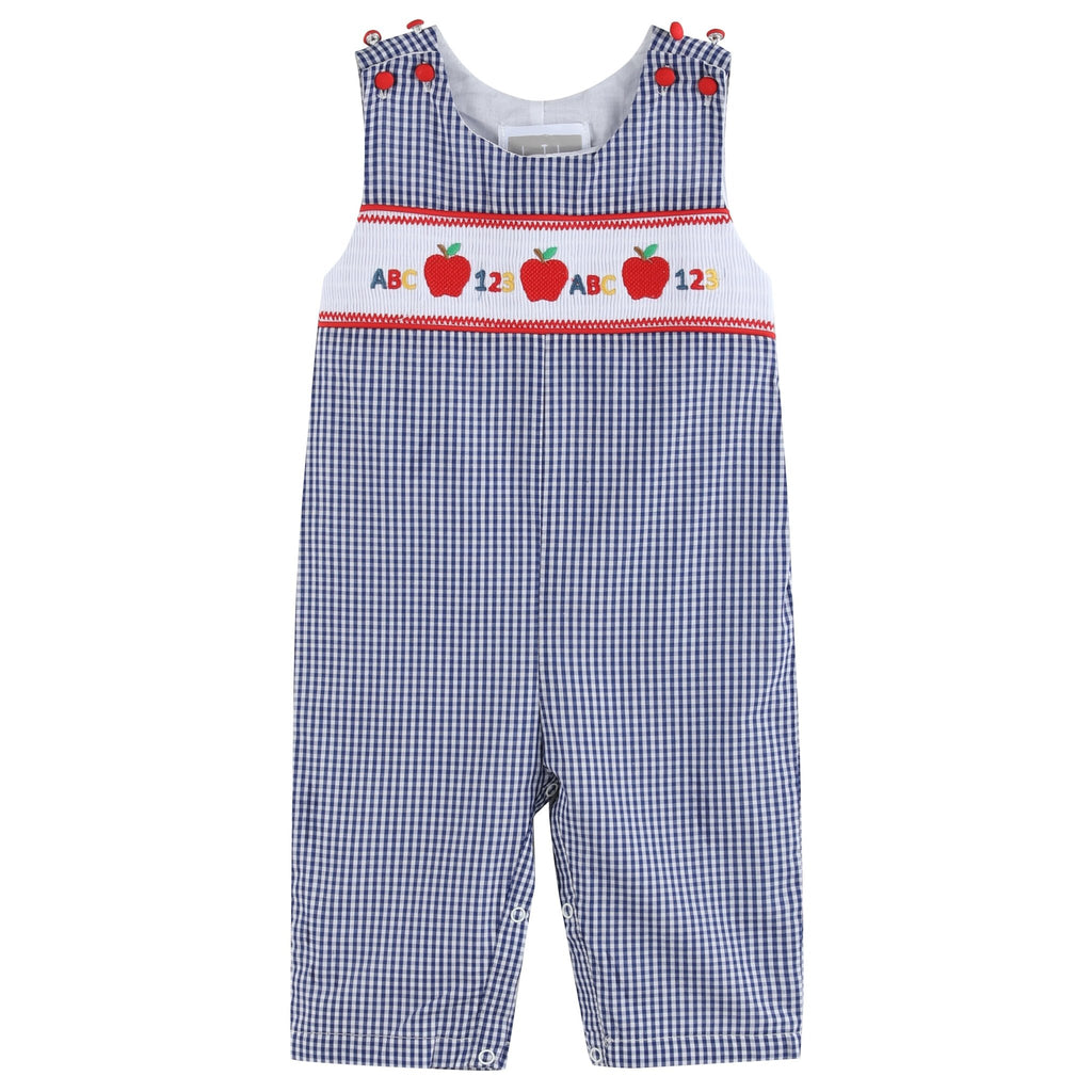 Blue Gingham 123 ABC School Smocked Overalls - Lil Cactus