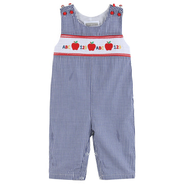 Blue Gingham 123 ABC School Smocked Overalls - Lil Cactus