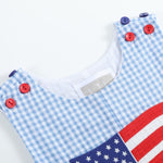 Blue Gingham American Flag Pocket Shortalls - Lil Cactus