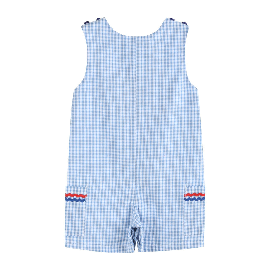 Blue Gingham American Flag Pocket Shortalls - Lil Cactus