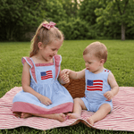 Blue Gingham American Flag Ruffle Dress - Lil Cactus