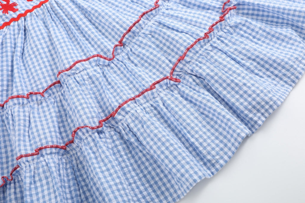 Blue Gingham Crawfish Layered Sundress - Lil Cactus