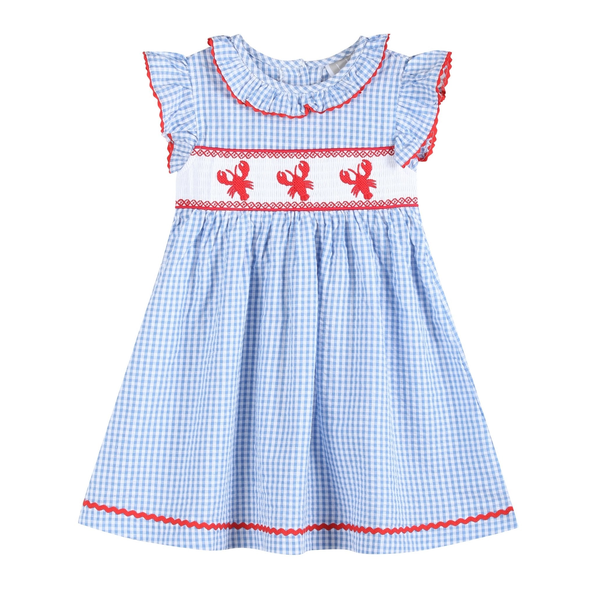 Lil Cactus Baby Dress Blue Gingham Crawfish Smocked Dress - 6Y, Summer Outfit, Cotton Lil Cactus Baby Dress Blue Gingham Crawfish Smocked Dress - 6Y, Summer Outfit, Cotton
