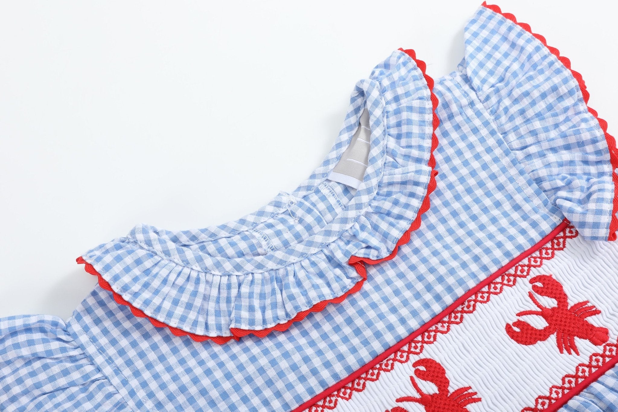 Lil Cactus Baby Dress Blue Gingham Crawfish Smocked Dress - 6Y, Summer Outfit, Cotton Lil Cactus Baby Dress Blue Gingham Crawfish Smocked Dress - 6Y, Summer Outfit, Cotton