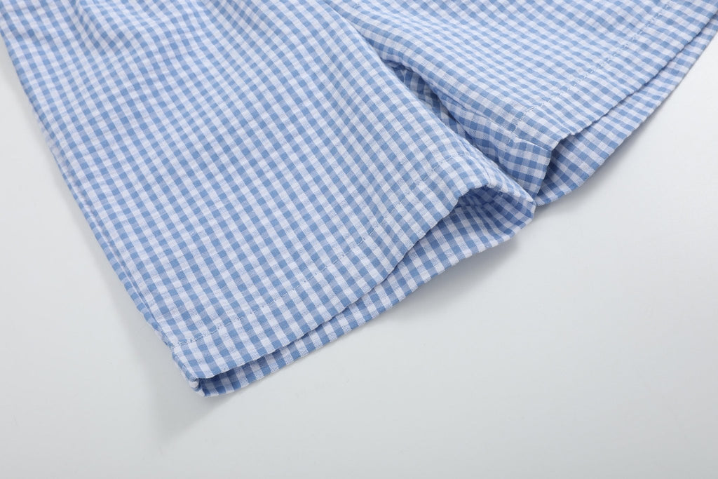 Blue Gingham Crawfish Smocked Shirt and Shorts Set - Lil Cactus