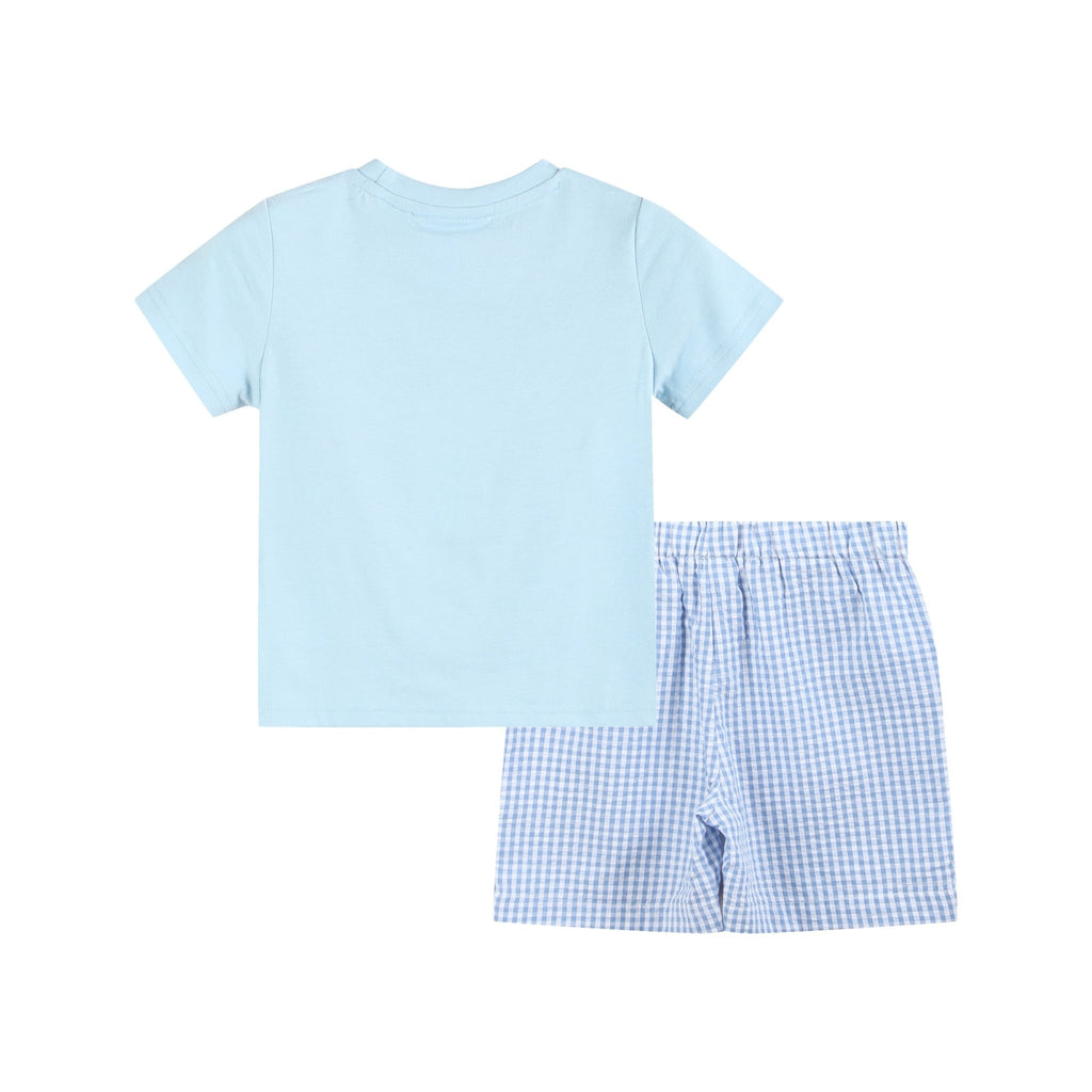 Blue Gingham Crawfish Smocked Shirt and Shorts Set - Lil Cactus