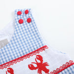 Blue Gingham Crawfish Smocked Shortalls - Lil Cactus