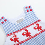 Blue Gingham Crawfish Smocked Shortalls - Lil Cactus