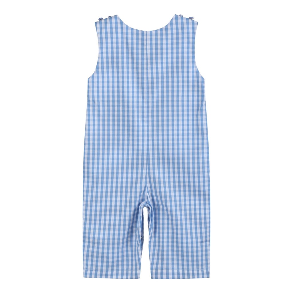 Blue Gingham Emergency Vehicles Smocked Overalls - Lil Cactus