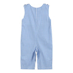 Blue Gingham Emergency Vehicles Smocked Overalls - Lil Cactus