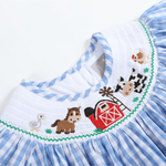 Blue Gingham Farm Smocked Bishop Dress - Lil Cactus