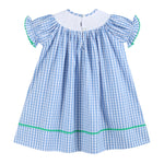 Blue Gingham Farm Smocked Bishop Dress - Lil Cactus