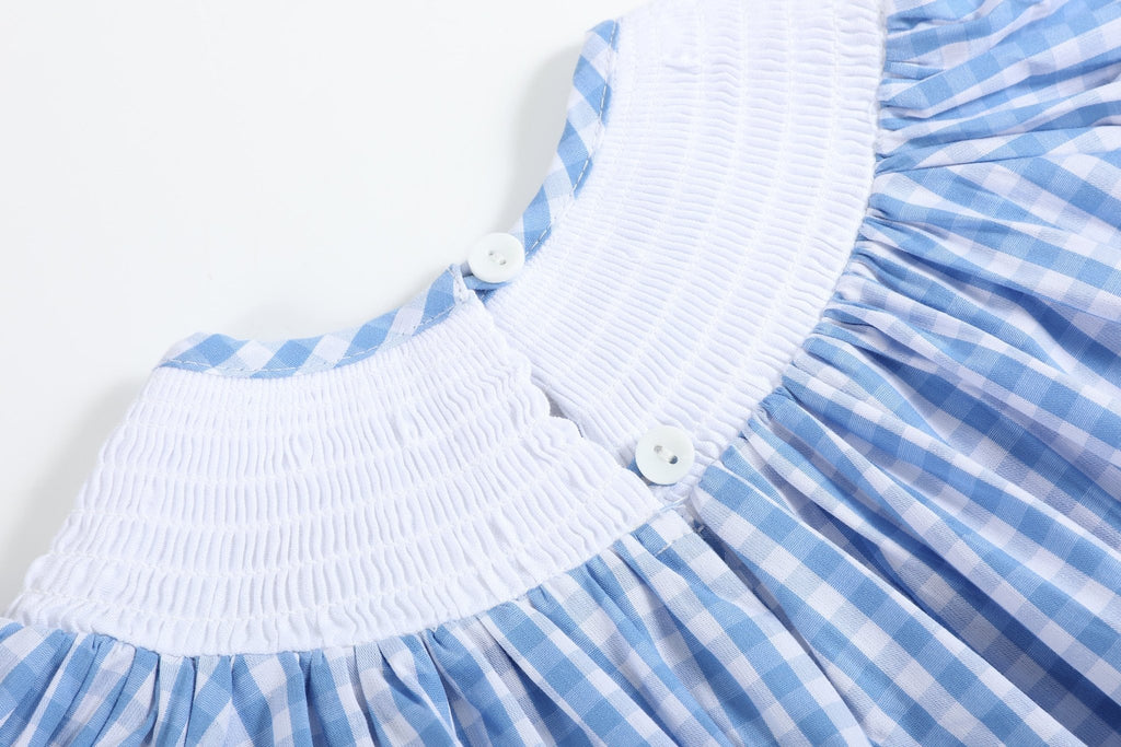 Blue Gingham Farm Smocked Bishop Dress - Lil Cactus