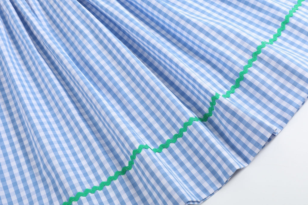 Blue Gingham Farm Smocked Bishop Dress - Lil Cactus