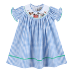 Blue Gingham Farm Smocked Bishop Dress - Lil Cactus