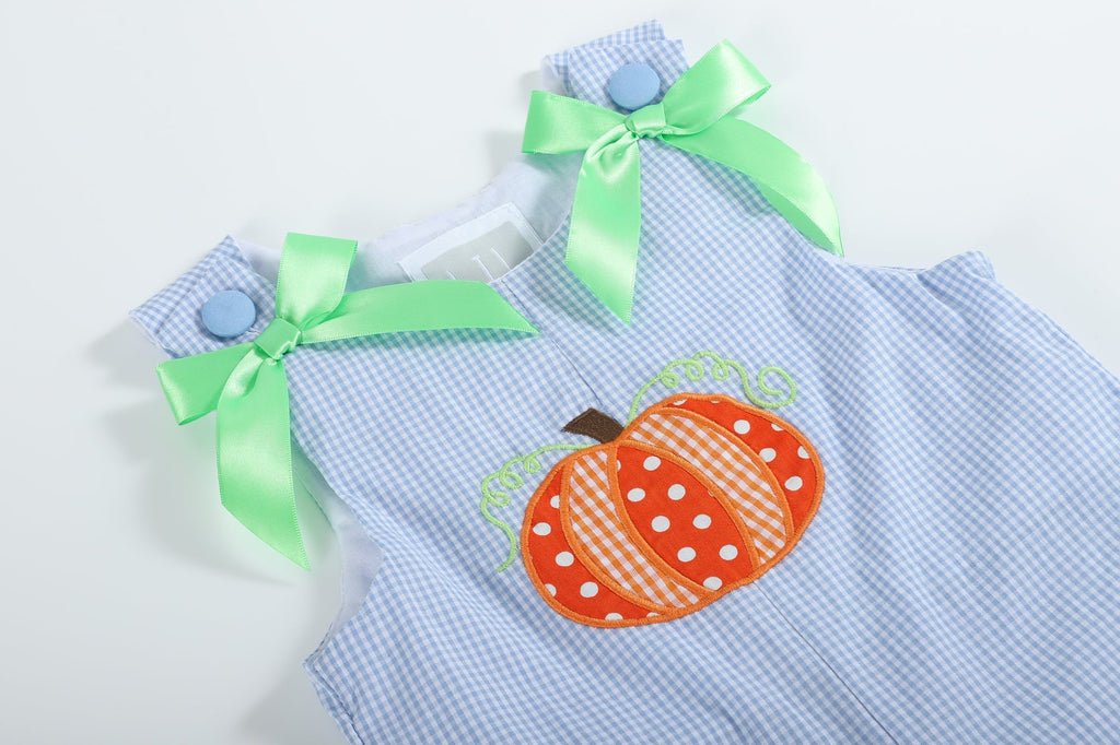 Blue Gingham Pumpkin Playsuit - Lil Cactus
