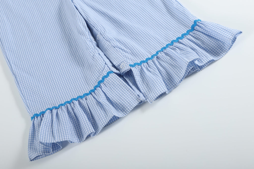 Blue Gingham Pumpkin Playsuit - Lil Cactus