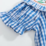 Blue Gingham Pumpkin Smocked Ruffle Bishop Dress - Lil Cactus