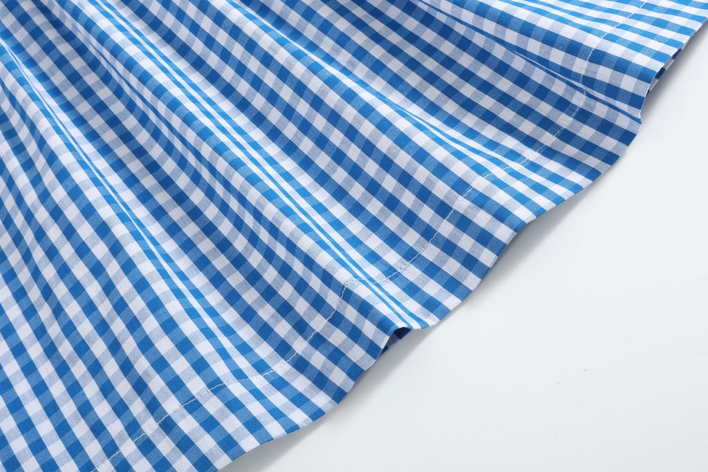 Blue Gingham Pumpkin Smocked Ruffle Bishop Dress - Lil Cactus