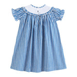 Blue Gingham Pumpkin Smocked Ruffle Bishop Dress - Lil Cactus
