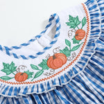 Blue Gingham Pumpkin Smocked Ruffle Bishop Dress - Lil Cactus