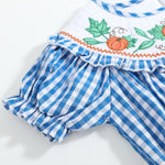 Blue Gingham Pumpkin Smocked Ruffle Romper - Lil Cactus