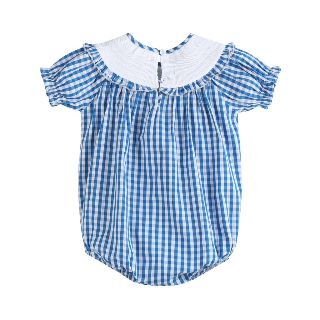 Blue Gingham Pumpkin Smocked Ruffle Romper - Lil Cactus