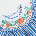 Blue Gingham Pumpkin Smocked Ruffle Romper - Lil Cactus