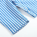 Blue Gingham Pumpkin Train Smocked Overalls - Lil Cactus