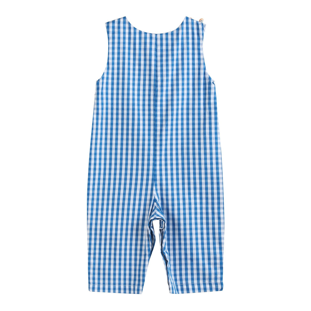 Blue Gingham Pumpkin Train Smocked Overalls - Lil Cactus