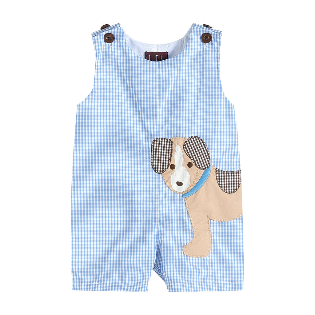 Blue Gingham Puppy Shortalls - Lil Cactus