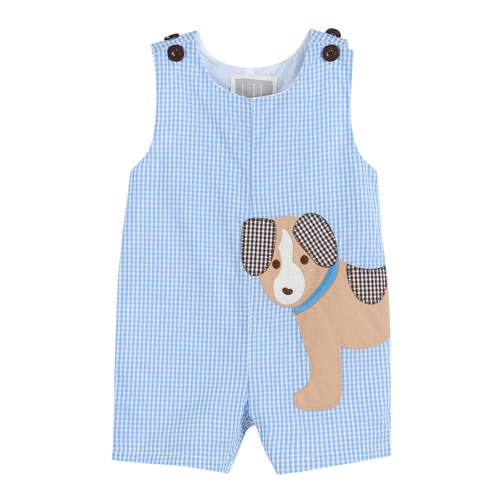 Blue Gingham Puppy Shortalls - Lil Cactus