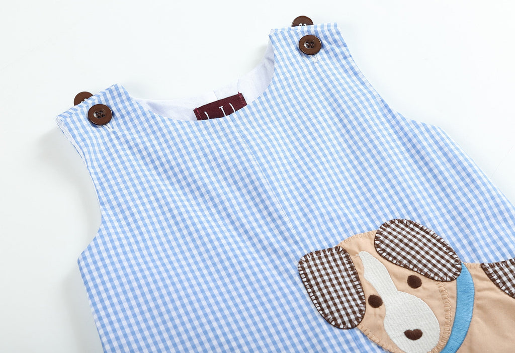 Blue Gingham Puppy Shortalls - Lil Cactus
