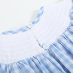 Blue Gingham Sunflower Smocked Bishop Dress - Lil Cactus