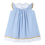 Blue Gingham Sunflower Smocked Bishop Dress - Lil Cactus