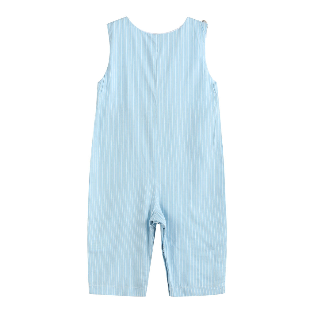 Blue Gingham Train Smocked Overalls - Lil Cactus