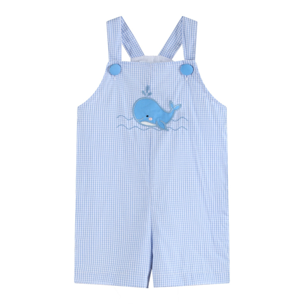 Blue Gingham Whale Overall Shortalls - Lil Cactus