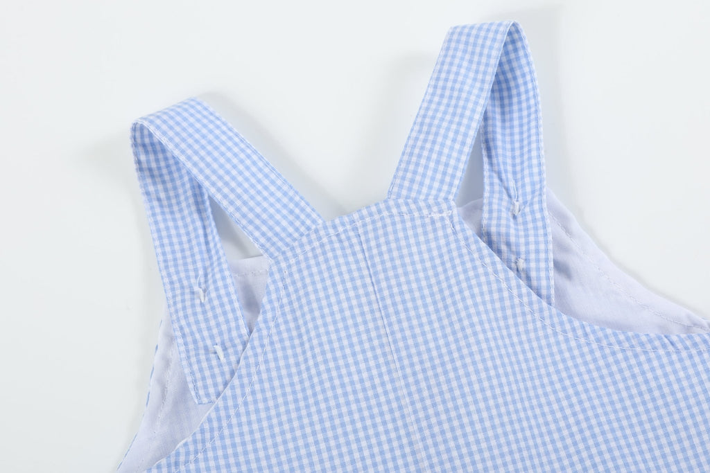 Blue Gingham Whale Overall Shortalls - Lil Cactus