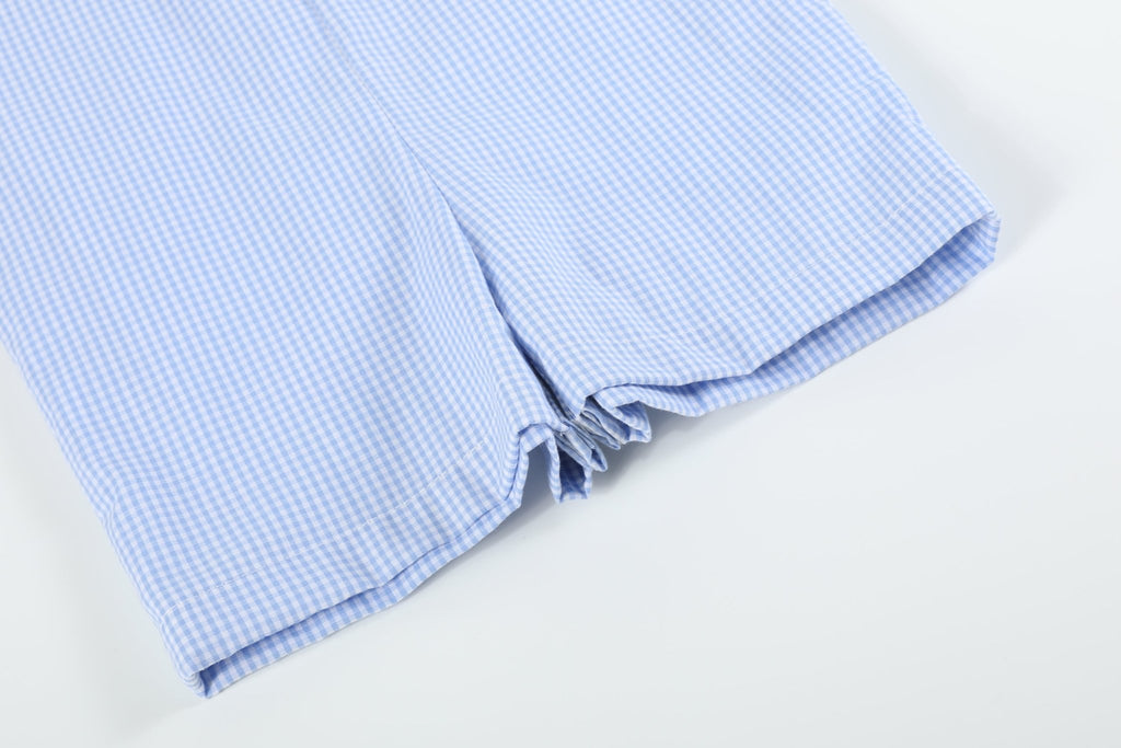 Blue Gingham Whale Overall Shortalls - Lil Cactus