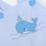 Blue Gingham Whale Overall Shortalls - Lil Cactus