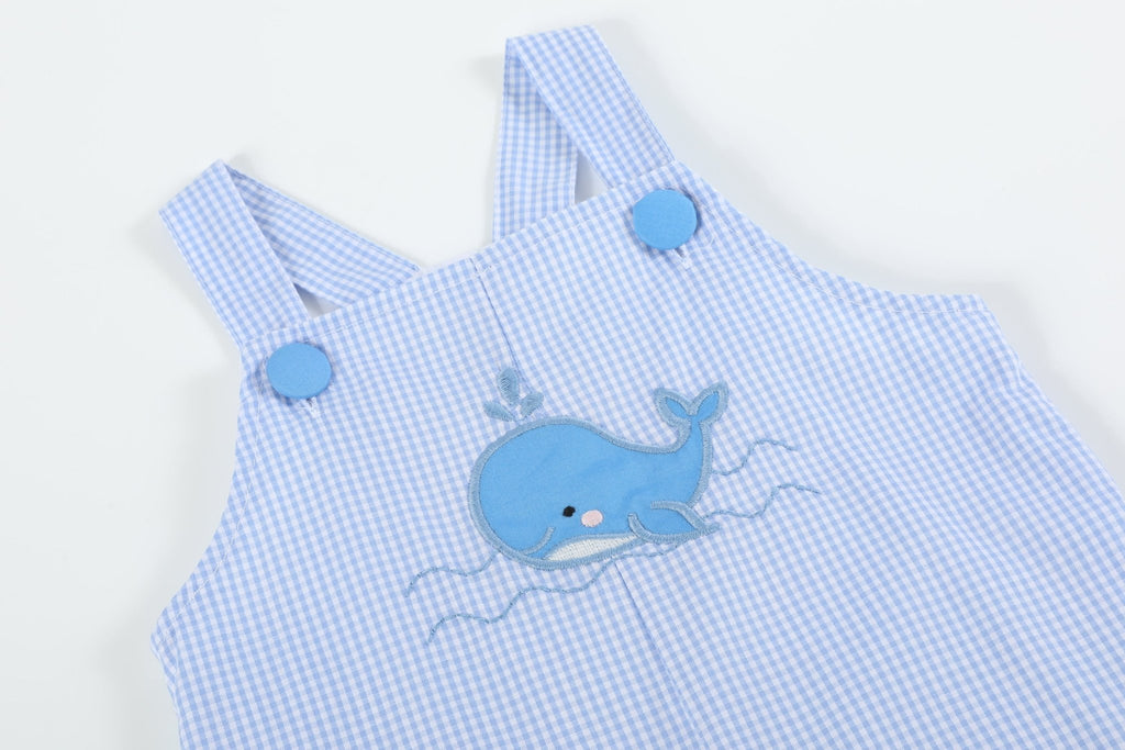 Blue Gingham Whale Overall Shortalls - Lil Cactus