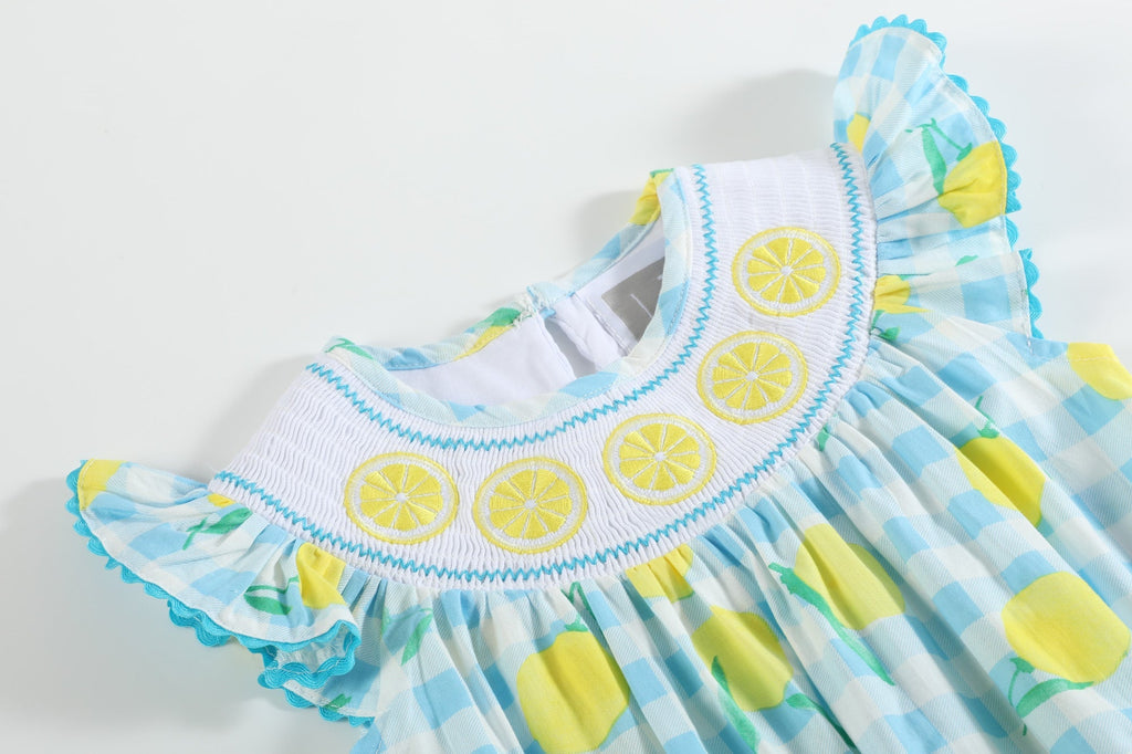 Blue Lemons Smocked Flutter - Sleeve Bubble Romper - Lil Cactus