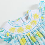 Blue Lemons Smocked Flutter - Sleeve Bubble Romper - Lil Cactus