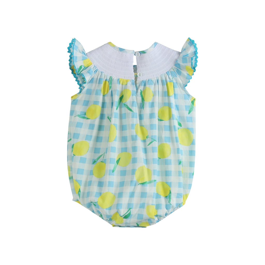 Blue Lemons Smocked Flutter - Sleeve Bubble Romper - Lil Cactus